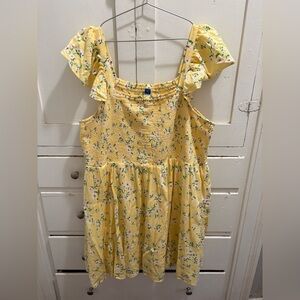 Old Navy XXL Yellow Floral Smocked Flutter Strap Mini Dress